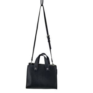 MNG Black Vegan Faux Leather Double Top Handle Crossbody Bag Removeable Strap‎